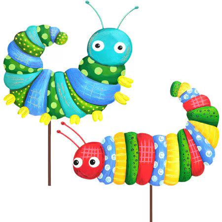 Crazy Patterned Caterpillars Yard Stakes-Set of 2