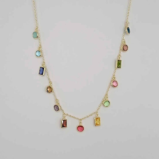 Multi Color Glass Cubic Charm Necklace
