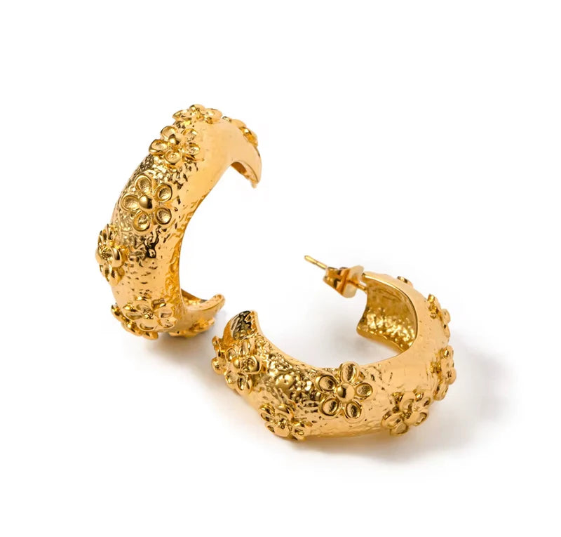 Gold Flower Lg Hoops