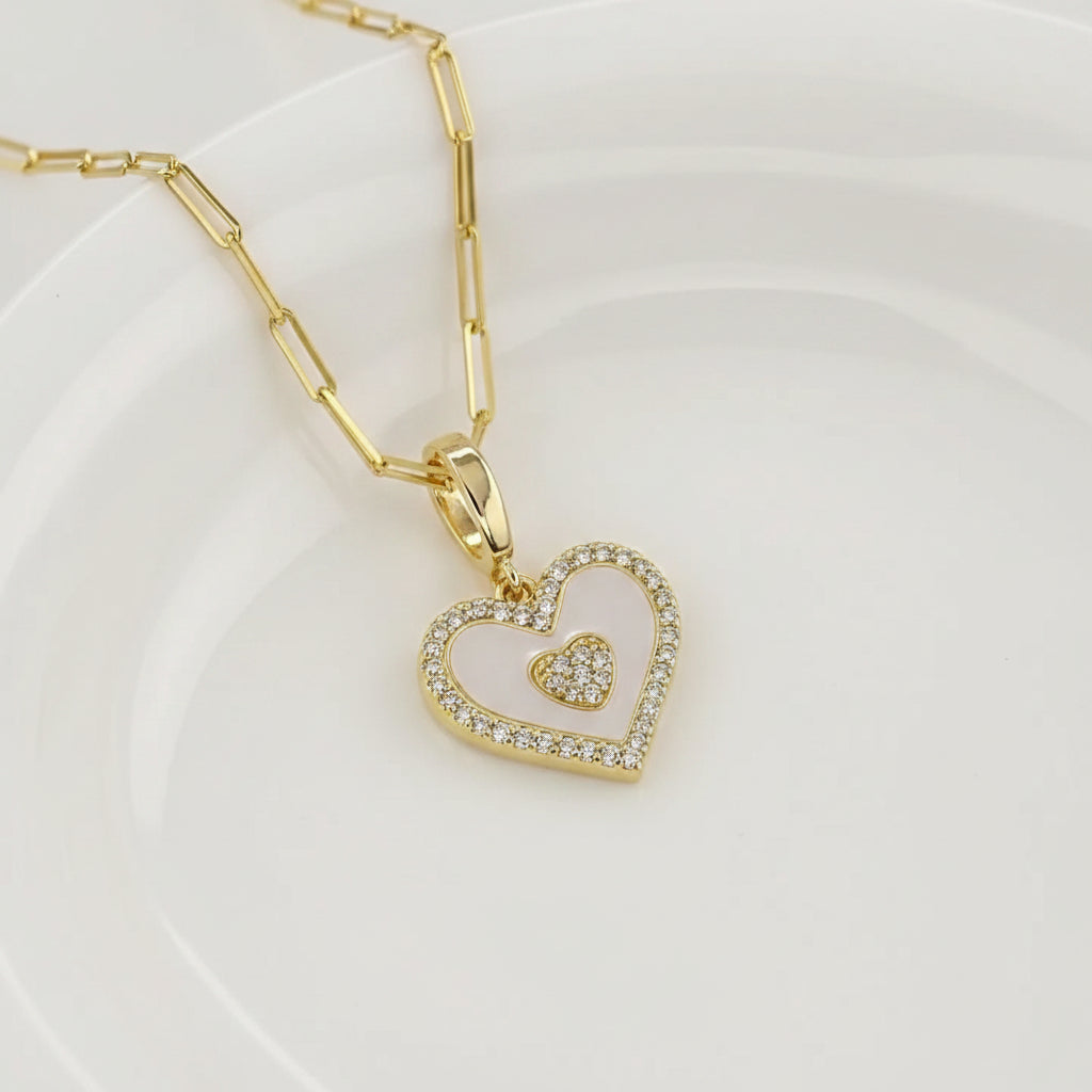 Heart Pendant On Paperclip Chain   (19)