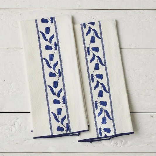 Kitchen Tea Towel, Blue Tulip, Set of 2