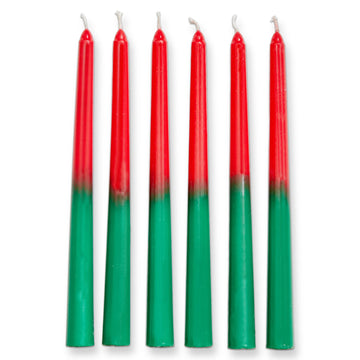 Groovy High Gloss Taper Candle Set Of 6 - Red/Green