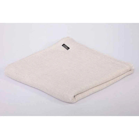 Natural Herringbone Design Cashmere Blanket - White
