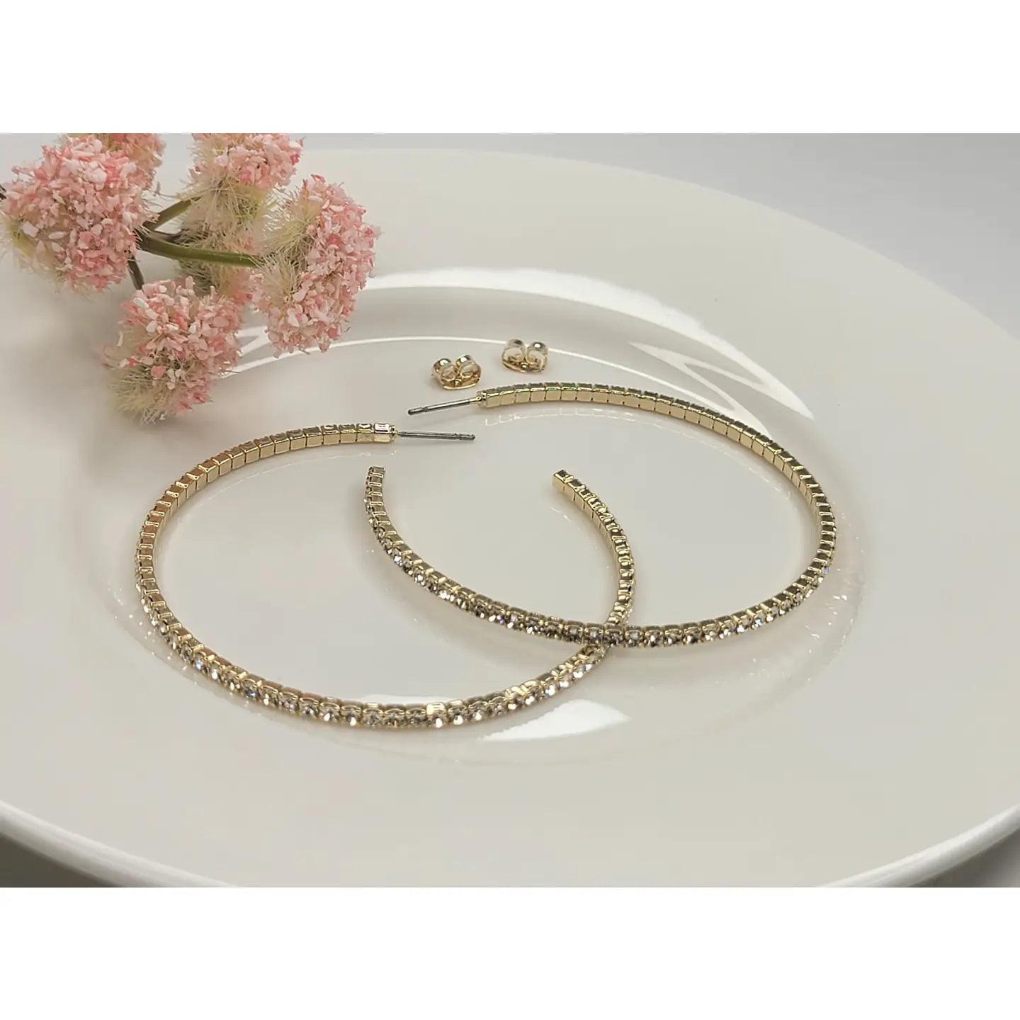 2 1/4" Diameter  Size Rhinestone Hoop Earring -Gold