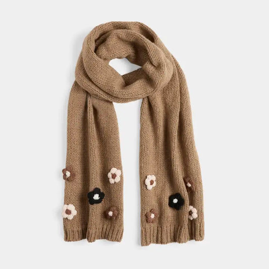 Flower Embellished Knit Scarf