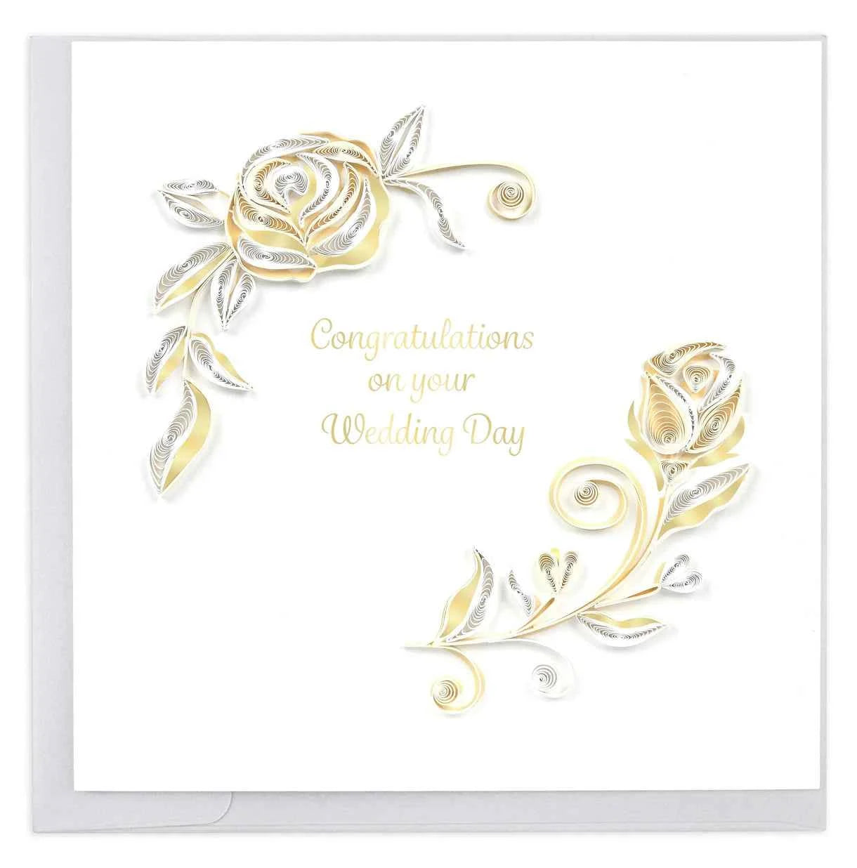 Quilled White Rose Wedding Card