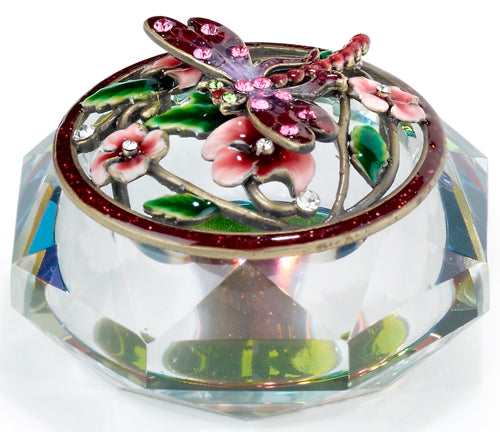 Glass Trinket Box w/Dragonfly