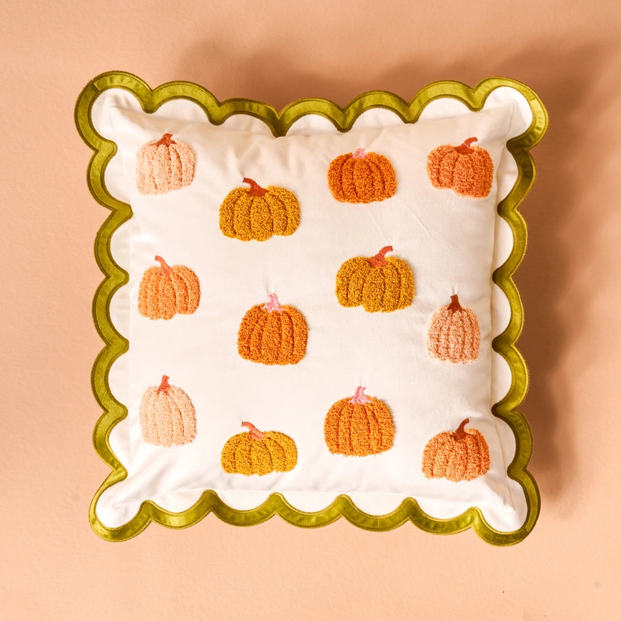 Scalloped Square Throw Pillow-Pumpkin Patch
