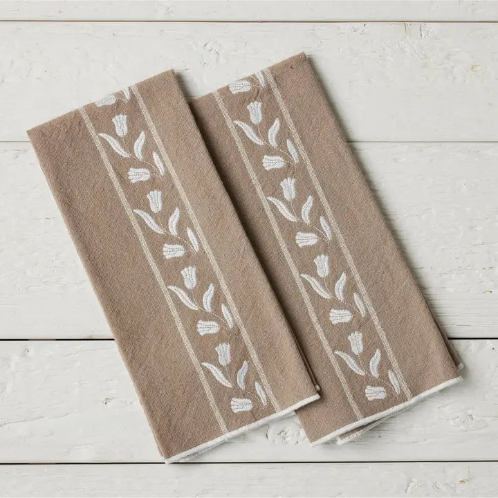 Kitchen Tea Towel, White Tulip, Set of 2