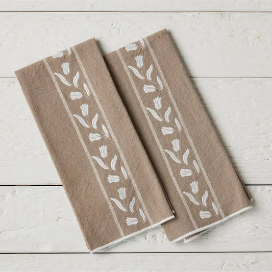 Kitchen Tea Towel, White Tulip, Set of 2