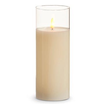 3" X 8" Clear Glass Ivory Pillar Candle