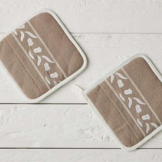Pot Holder, White Tulip, Set of 2