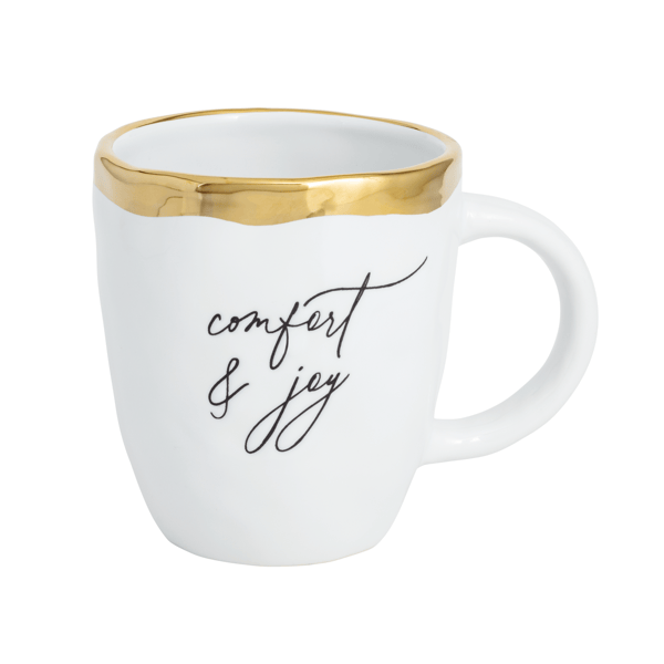 Taza con ribete dorado "Confort y Alegría"