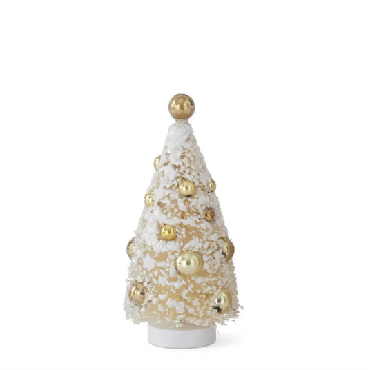 White Bottle Brush Tree w/Gold Ornament-4.5"