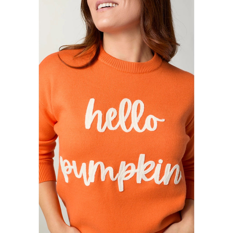 Hello Pumpkin Long Sleeve Sweater-Halloween L/XL