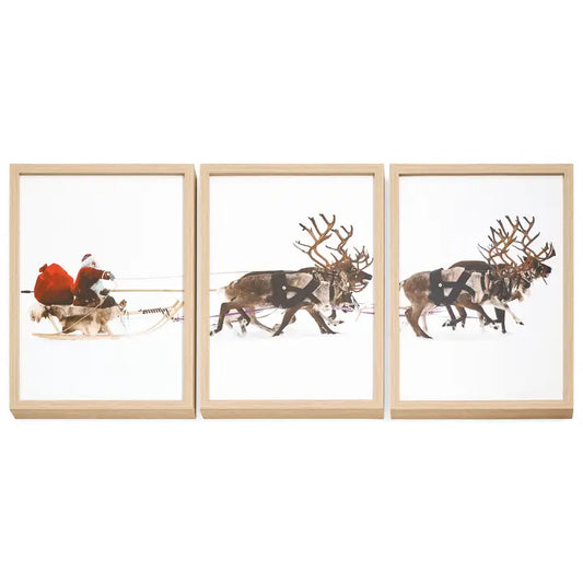 Framed Prints - S/3 Santa & Reindeers 12X15.5