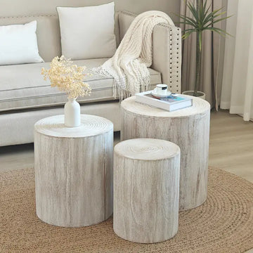 Set of 3 -  Rounded Wood Coffee Tables