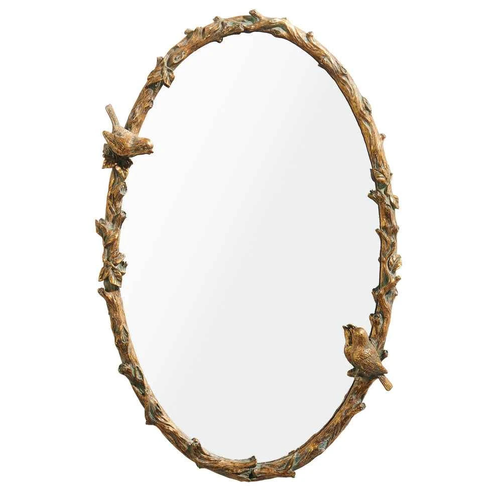 28" Bird on Branch Oval Wall Mirror