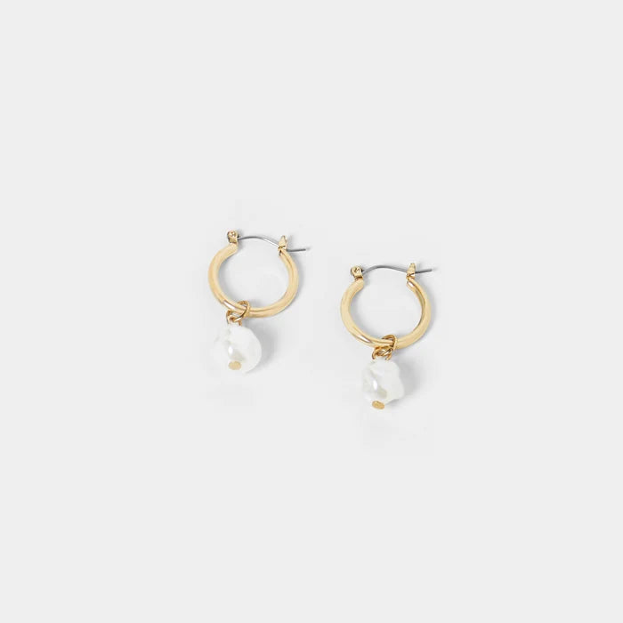 Small Gold Hoop with Pearl Dangle