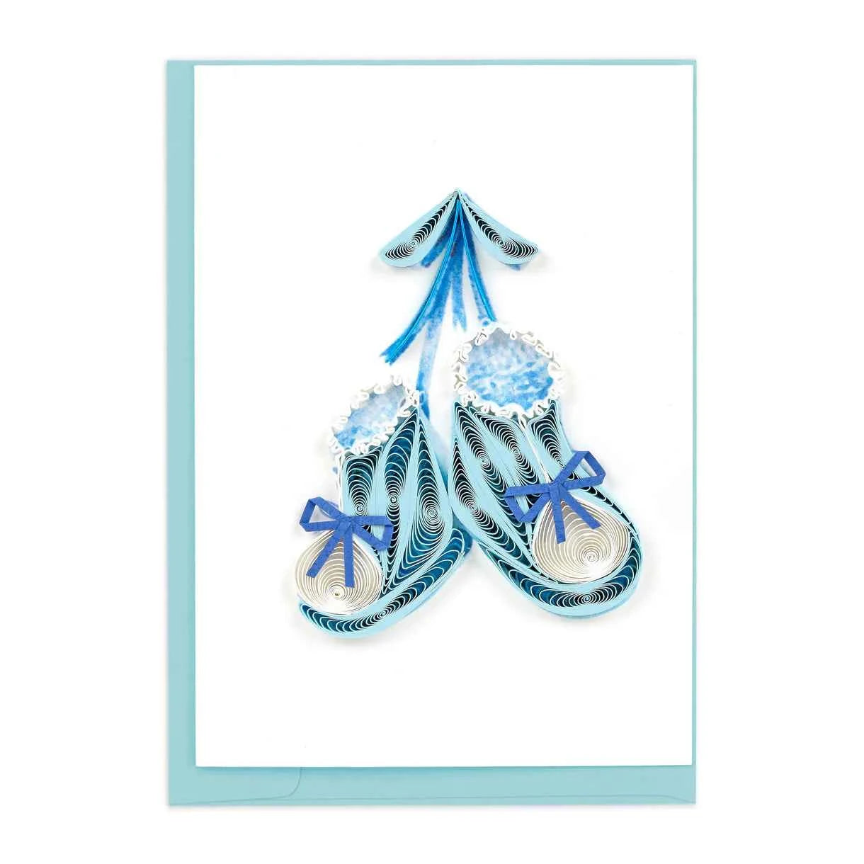Quilled Knitted Blue Baby Booties Enclosure Mini Card