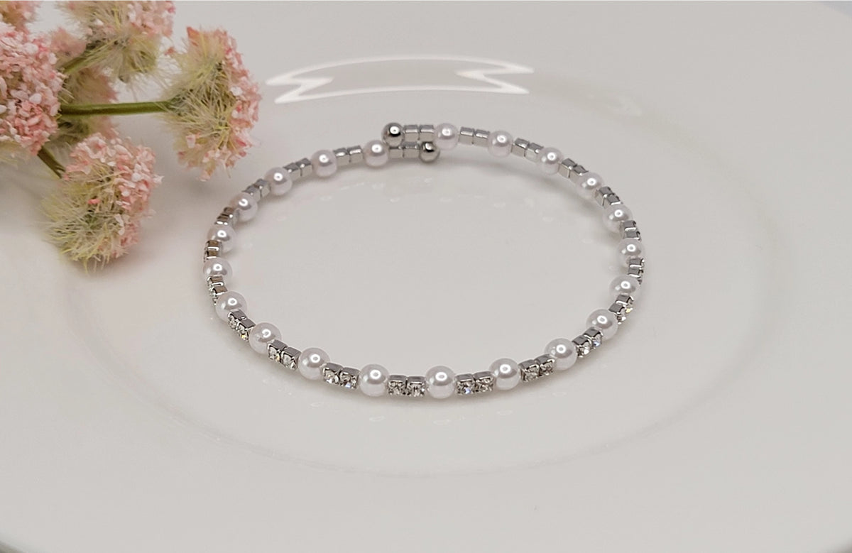 Stackable Bracelet - Faux Pearl & Crystal