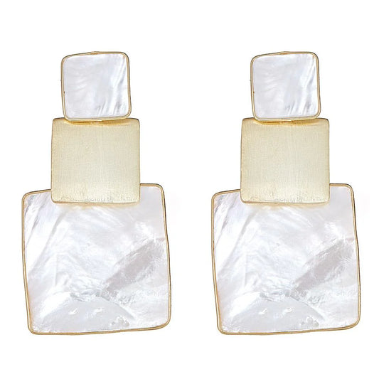Box Stacked Earring - White Mother of Pearl 18K Gold Plated