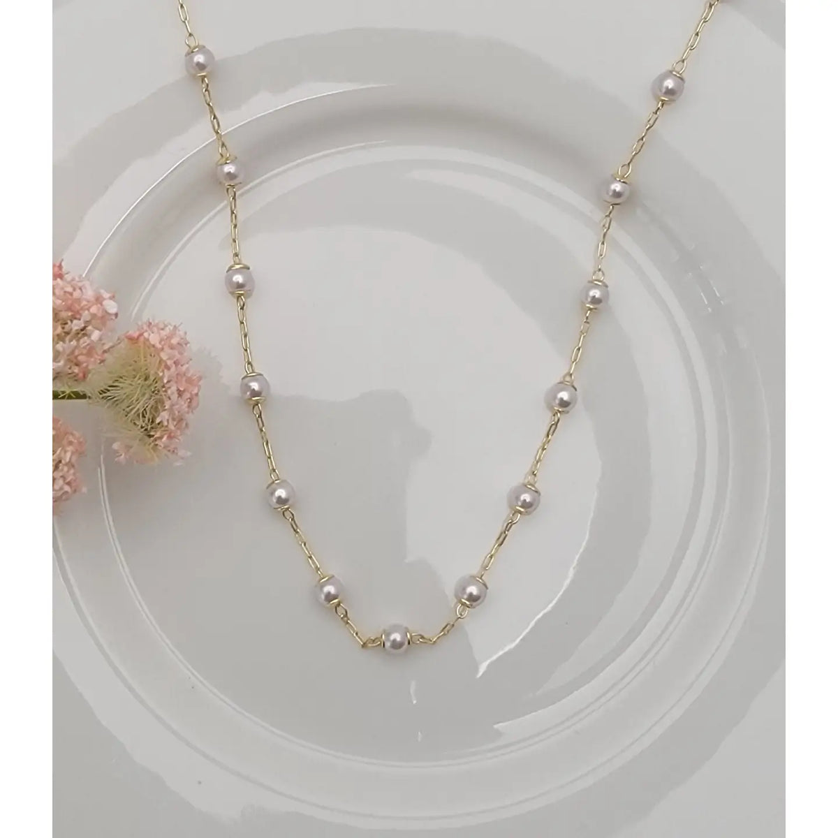 Small White Pearls Chain Necklace   (57)