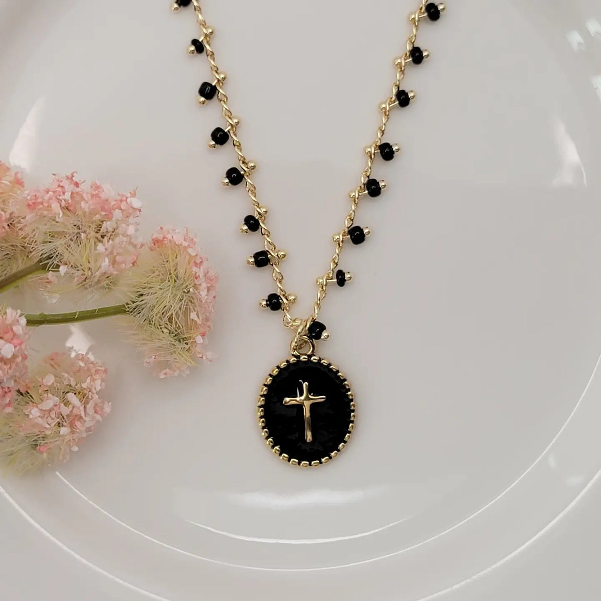 Cross Pendant with Crystal Beads Necklace   (61-62)