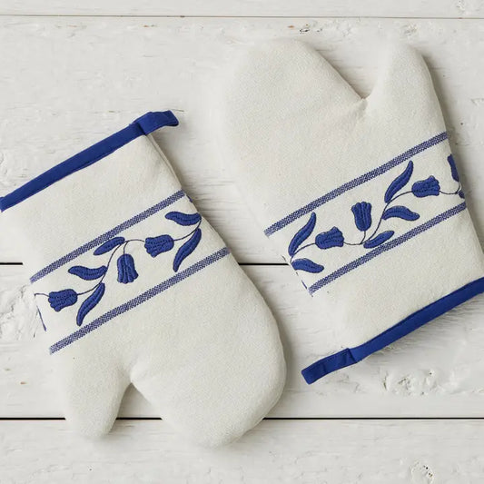 Oven Mitt, Navy Blue Tulip, Set of 2