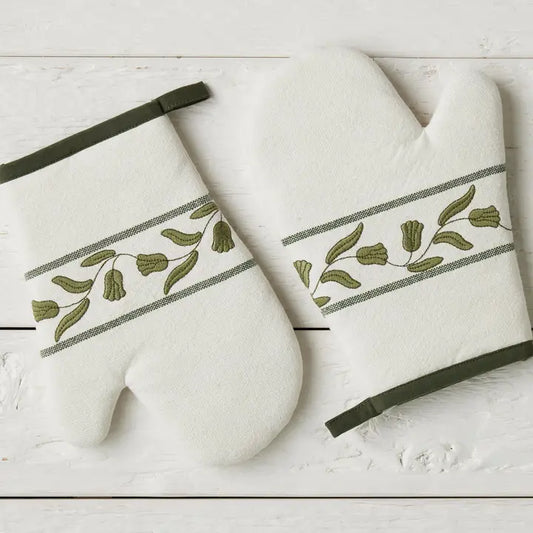 Oven Mitt, Spruce Green Tulip, Set of 2