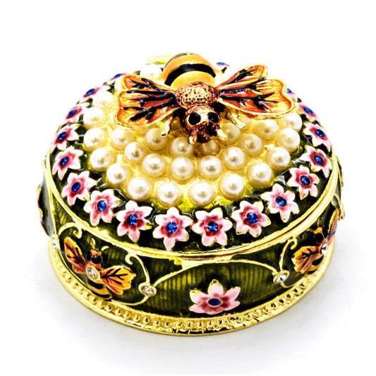 Decorative Bumble Bee On Floral Trinket Box