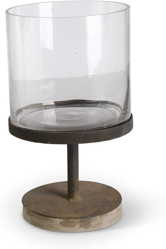 Rusty Metal Pedestal with Glass Cylinder-LARGE
