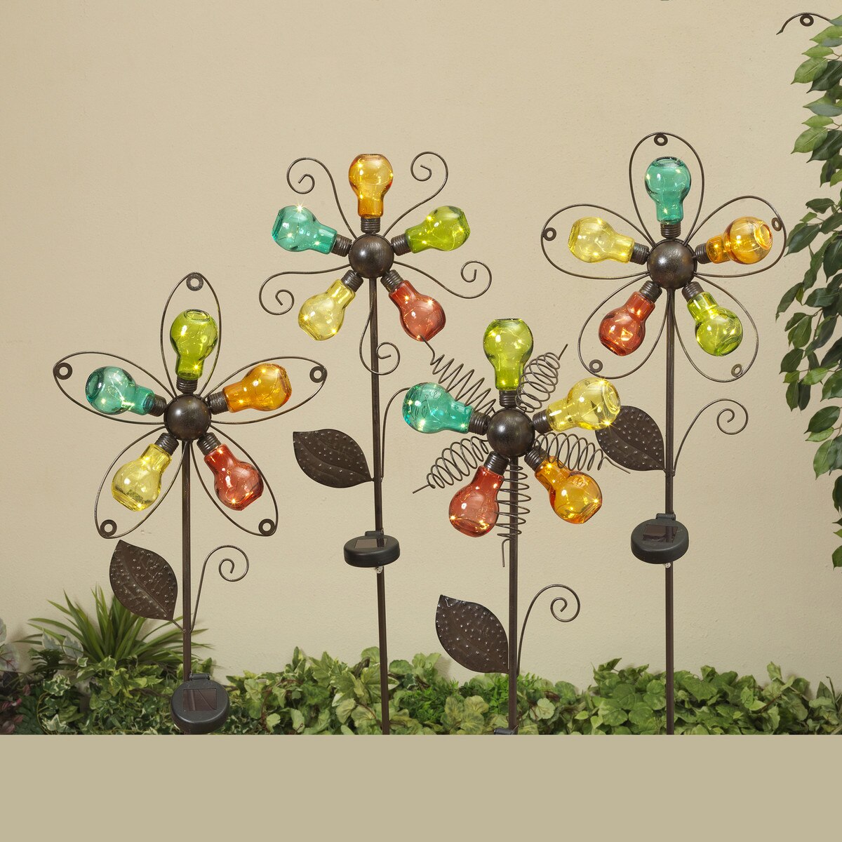 Solar Lighted Metal and Glass Bulb Yard Stake- Assorted-(sold separately)