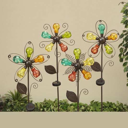 Solar Lighted Metal and Glass Bulb Yard Stake- Assorted-(sold separately)