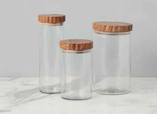 Glass Canister-Scalloped Wood Top -SKINNY/TALL ONLY