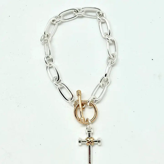 cross toggle bracelet 2 tone