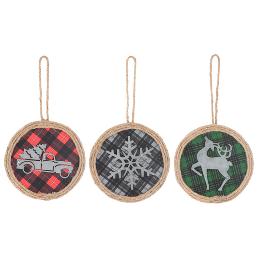 Galvanized Woodland Icon Plaid Ornament