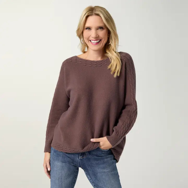 Heavenly-Luxe Cable Knit Detail Dolman Sweater