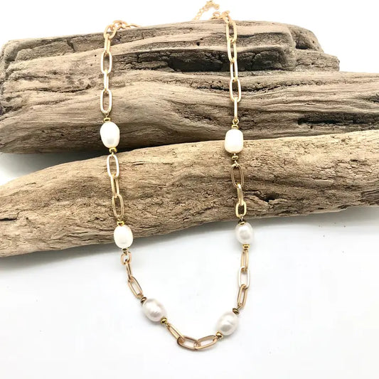 paperclip necklace with freshwater pearls (assorted, sold separately)