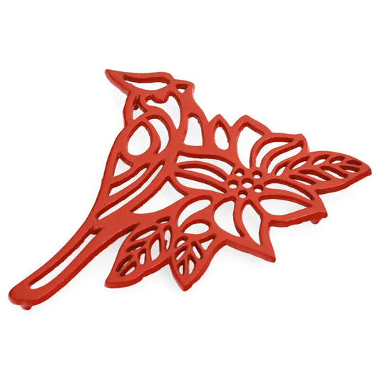 Trivet Cardinal on Flower - Cast Iron Red 9X7