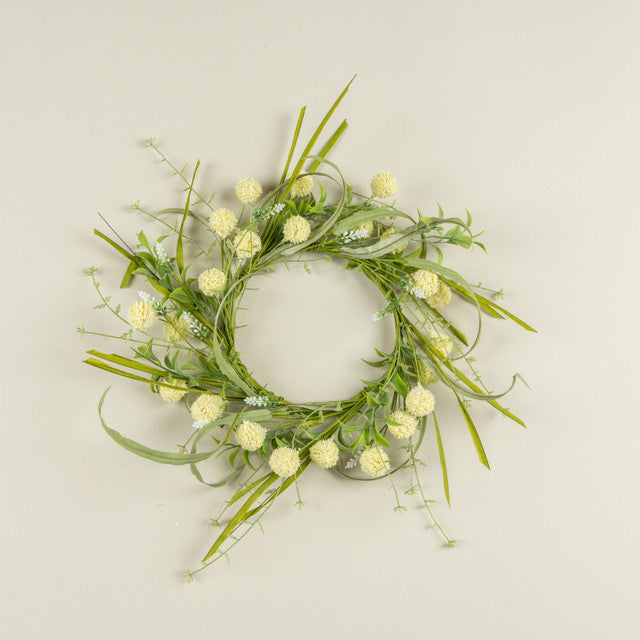 14" PALE YELLOW POM POM CANDLE RING