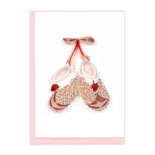 Quilled Knitted Pink Baby Booties Enclosure Mini Card