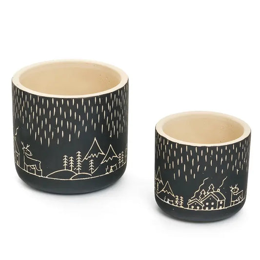Planter with design-Cement-Black