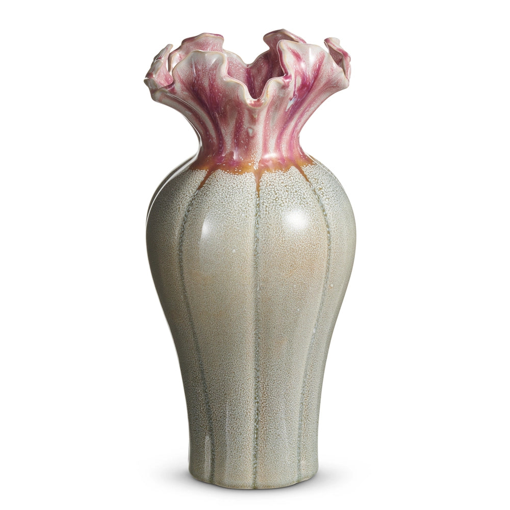 13.5" Pink Ruffle Speckled Vase