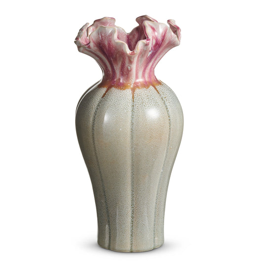 13.5" Pink Ruffle Speckled Vase