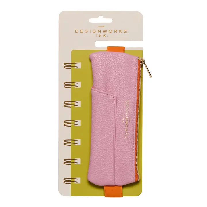 Vegan Leather Pen Pouch - Pink + Orange