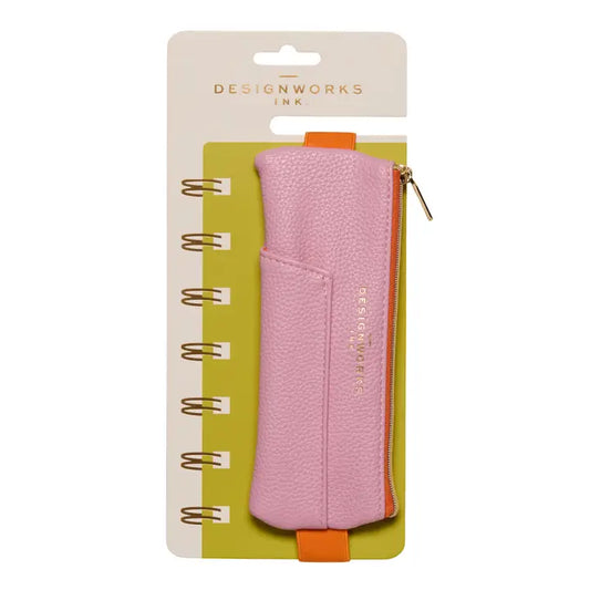 Vegan Leather Pen Pouch - Pink + Orange