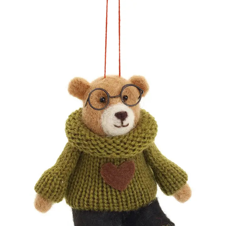 Xmas Bear -wearing Wool sweater -Green