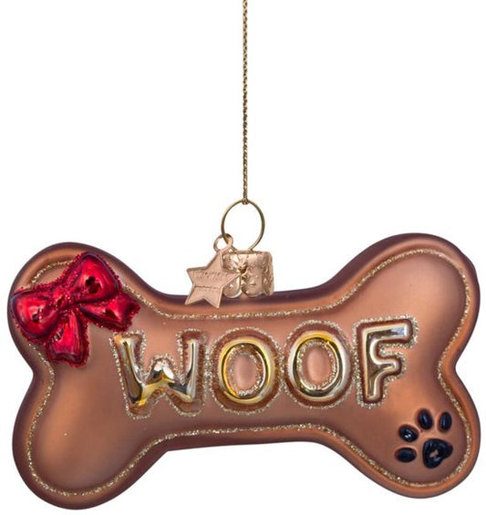Ornament glass dog bone H6.5 cm