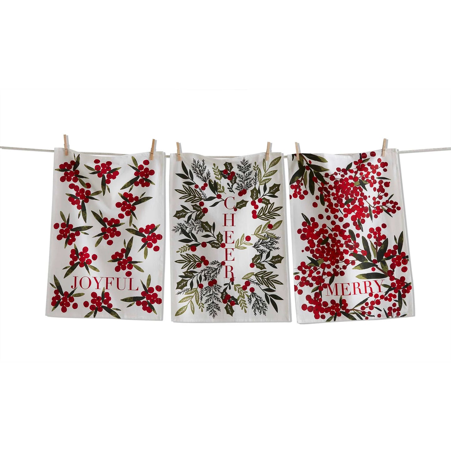 Merry, Cheer & Joyful Sprig Dish Towel - Assorted